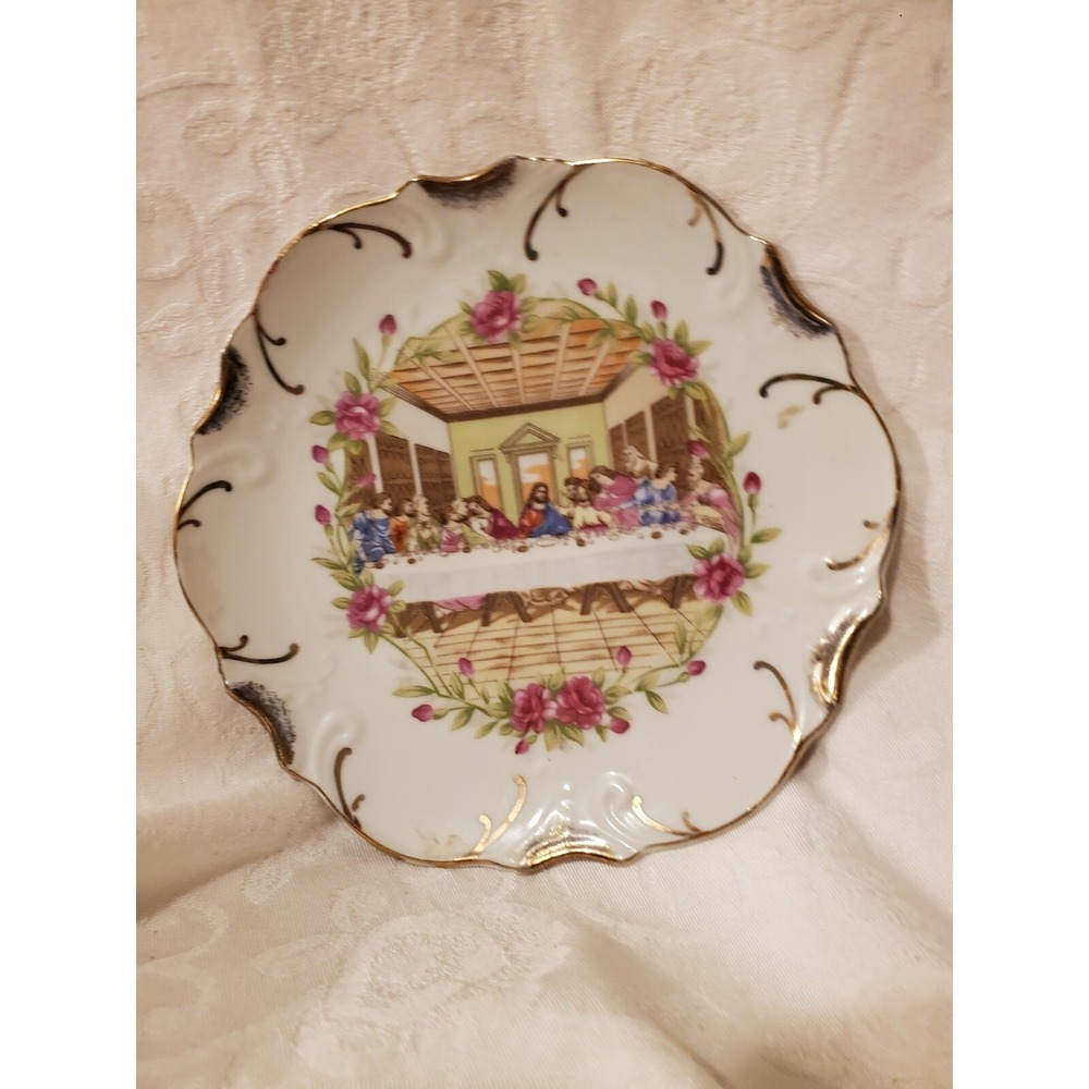 Mid-State Last Supper 18K gold trim collectors Hanging Plate VGC 7-3/4" 24505